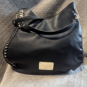 bebe Black Shoulder Bag with Gold Chain Detail